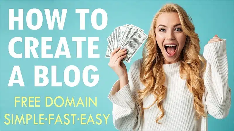 A blonde woman , promoting an How To Make A Blog website tutorial video on the JoseOne blog